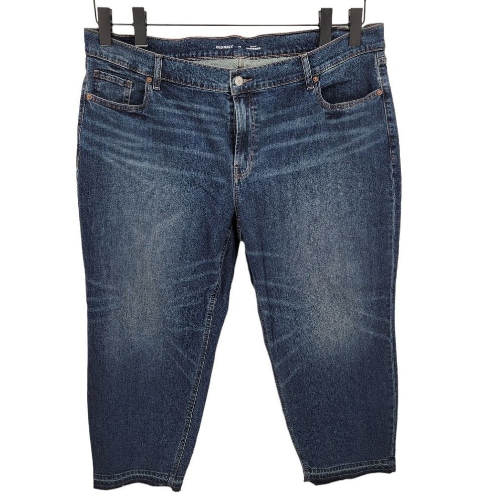 Old navy womens 20 blue dark wash denim boyfriend jeans capri cotton blend